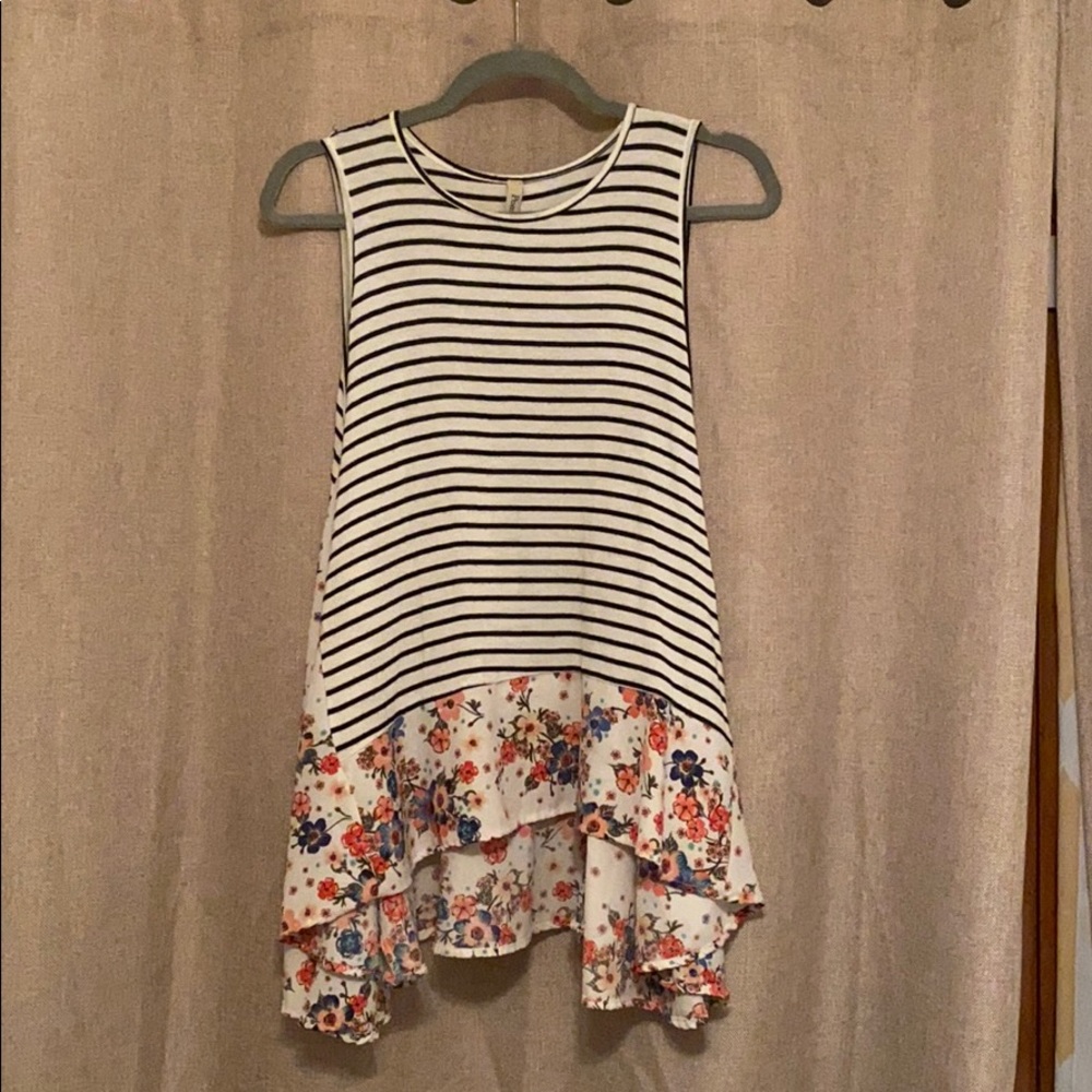 STRIPED FLORAL TANK TOP
